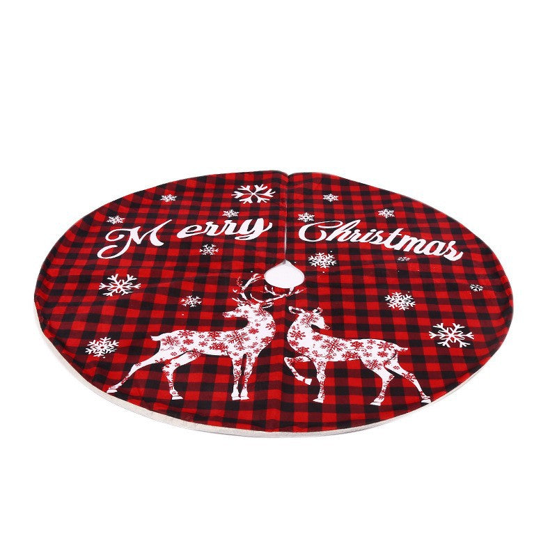 Red and Black Plaid Elk Christmas Tree Skirt 119cm Holiday Decor