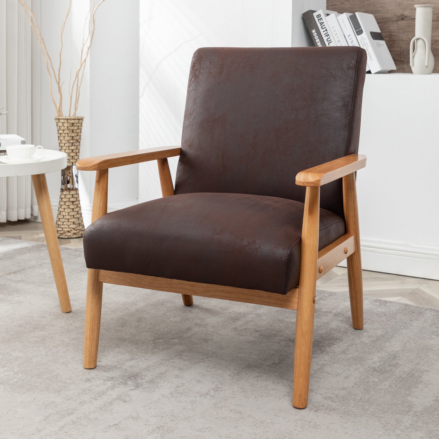 25.38 Wide Classic Mid-Century Modern Arm Chair, Dark Brown