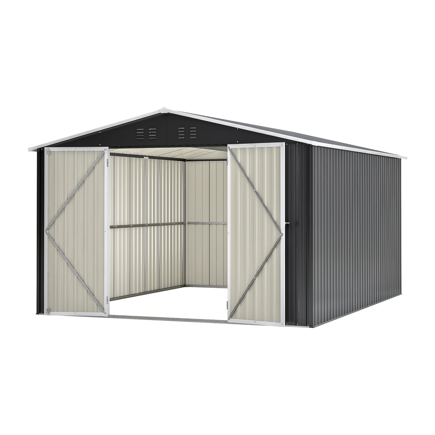 Metal Outdoor Storage Shed 10x12 FT with Lockable Doors - Black