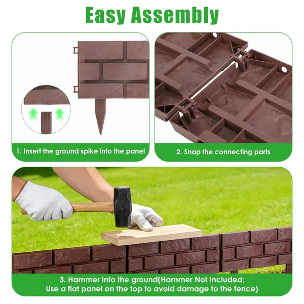 12PCS Stone Effect Garden Edging Flexible Landscape Border Fence PP