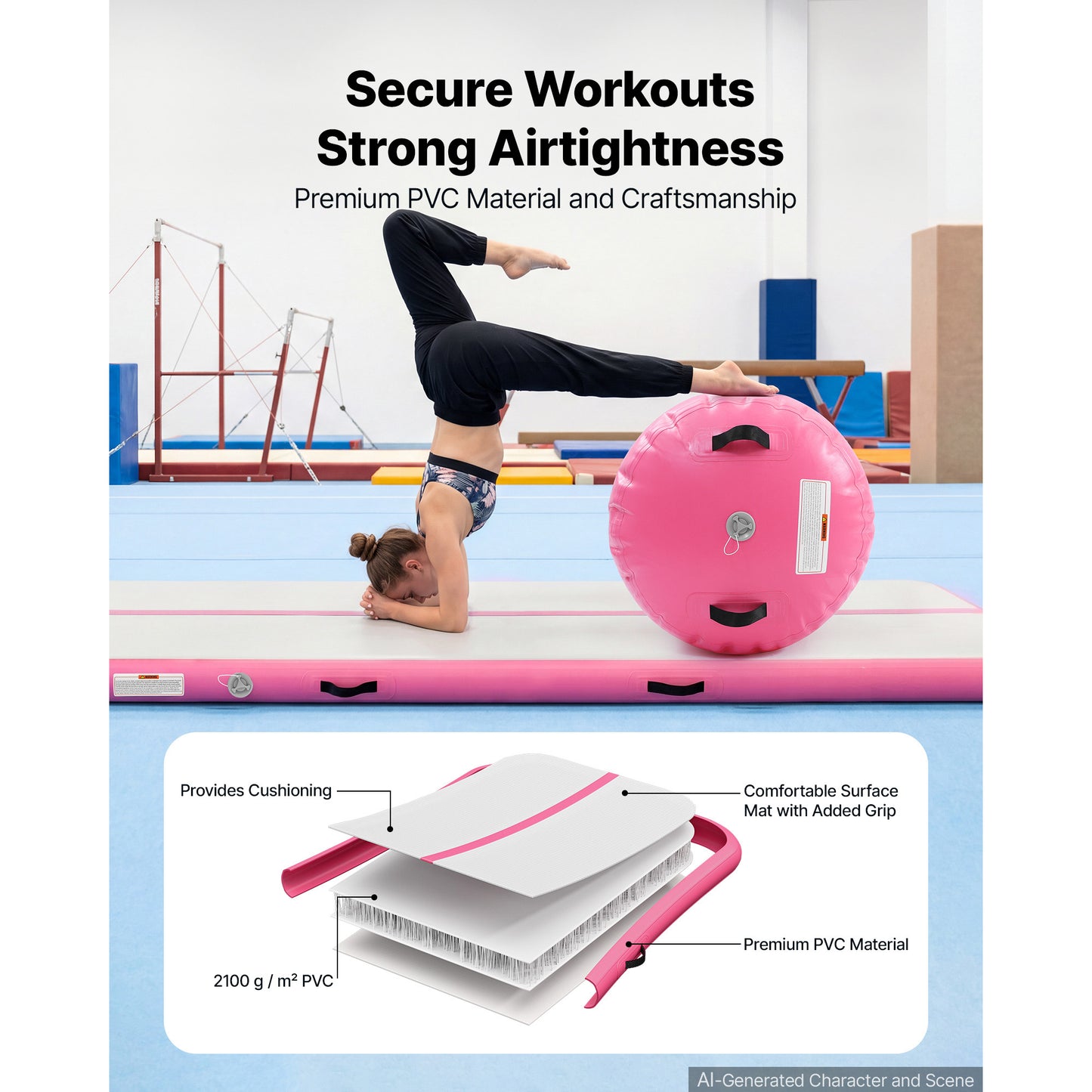 Inflatable Gymnastics Air Mat with Air Barrel - 10Ft Tumble Track for Home & Gym