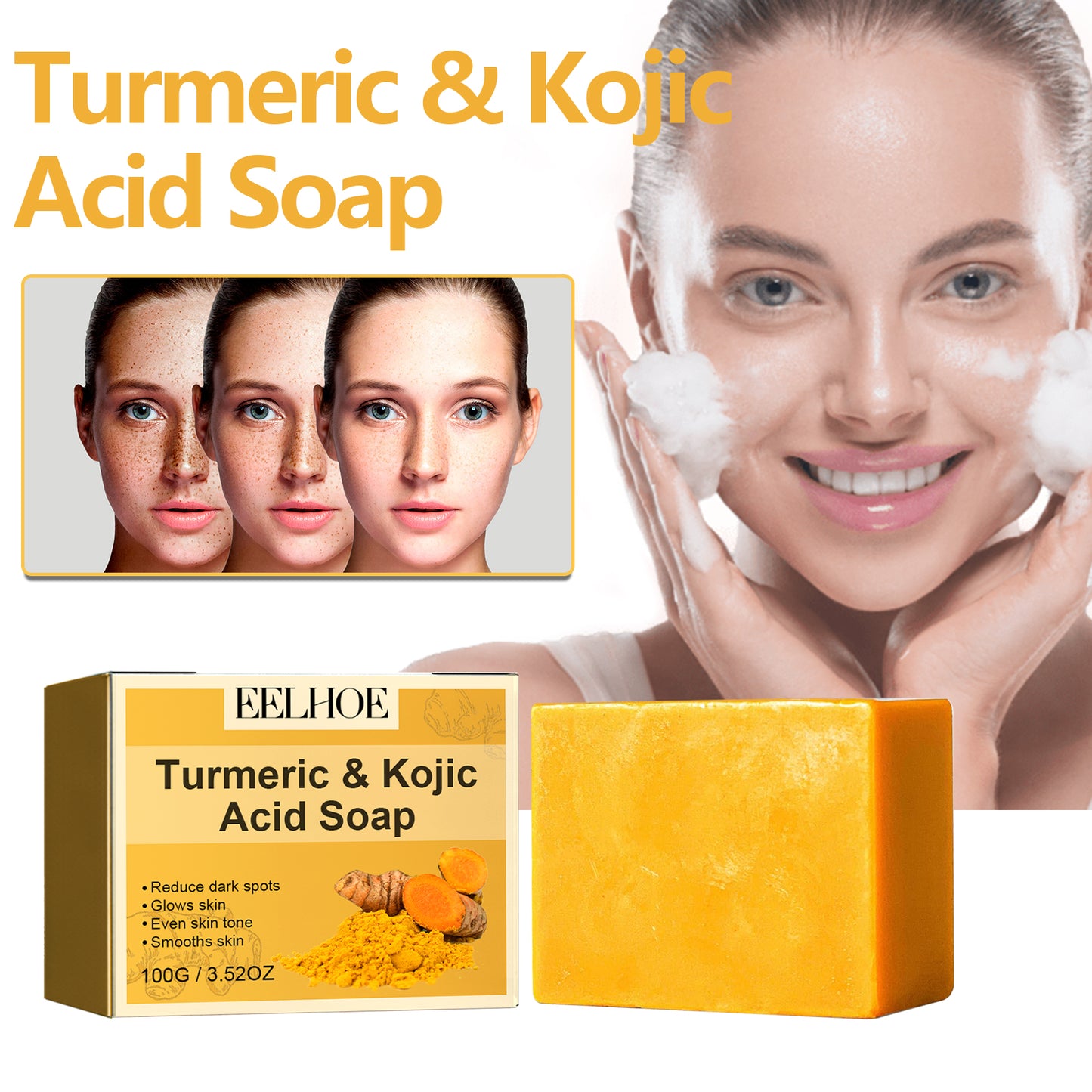 Turmeric and Kojic Acid Brightening Bar Soap for Face and Body