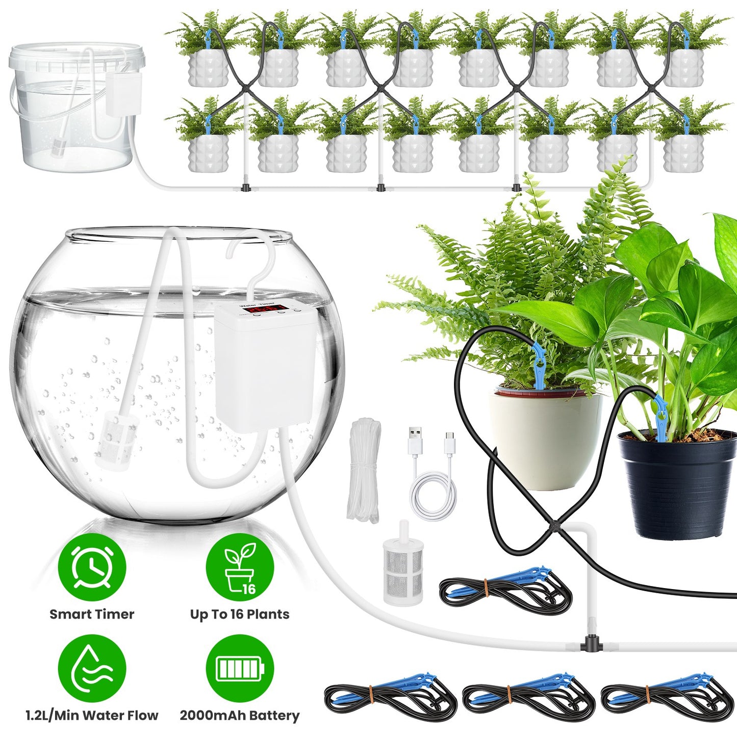 Automatic Plant Watering System with LCD Display Rechargeable Drip Irrigation for Indoor Plants