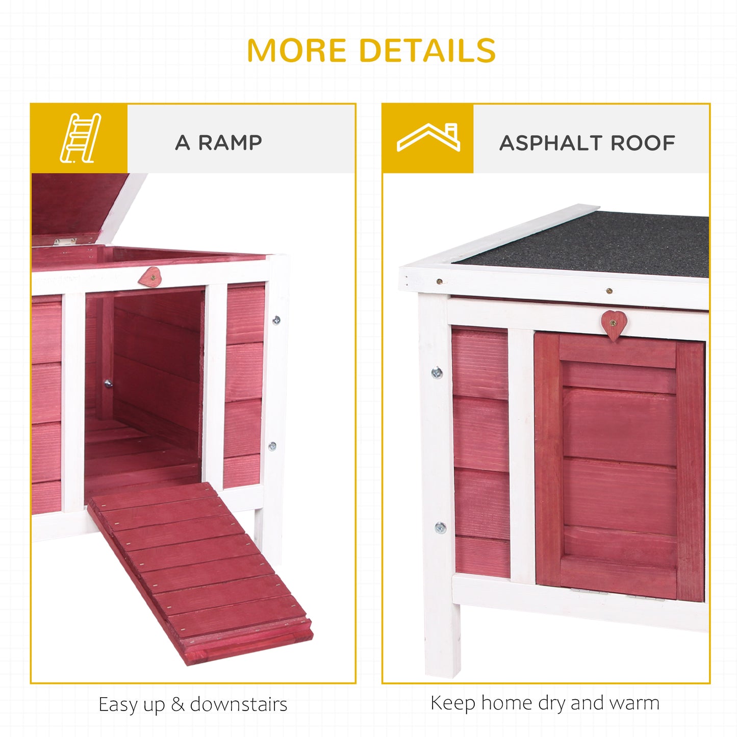 Outdoor Wooden Rabbit Hutch with Waterproof Roof and Openable Lid - Red, 575x475x165mm