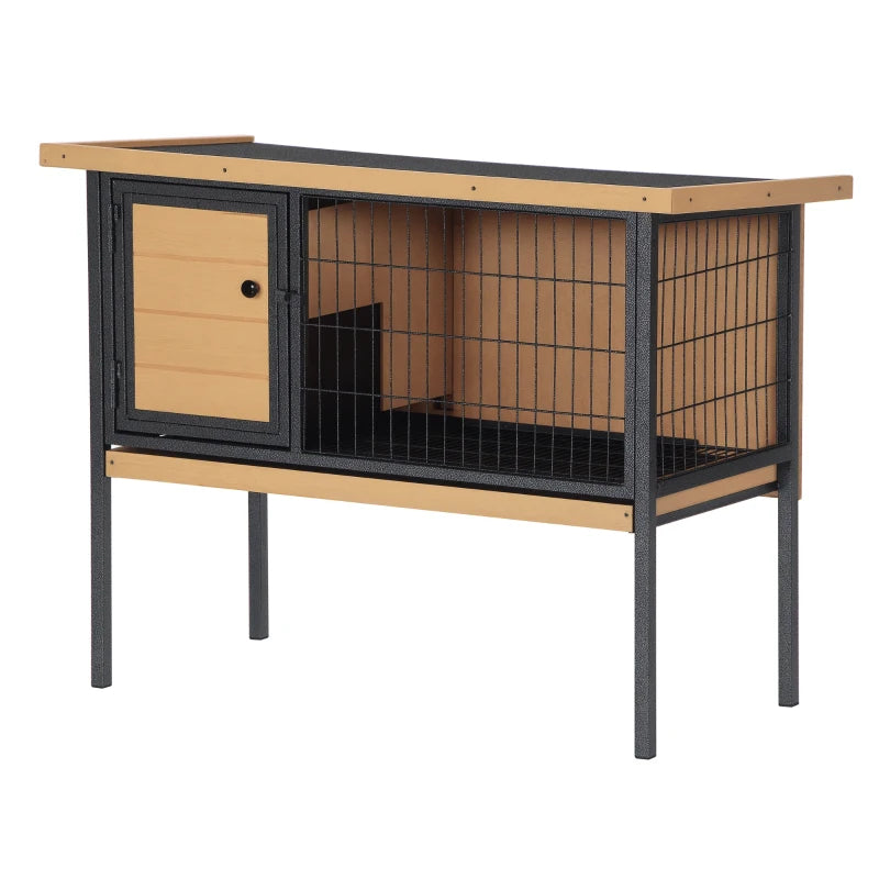 Elevated Rabbit Hutch with Metal Frame, Leak Tray & Weather-Resistant Roof