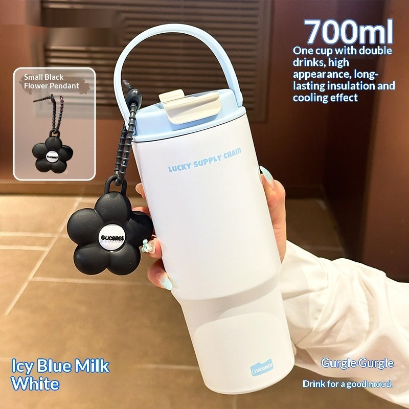 Large Capacity Stainless Steel Water Bottle with Straw - 700ml, Insulated, Durable