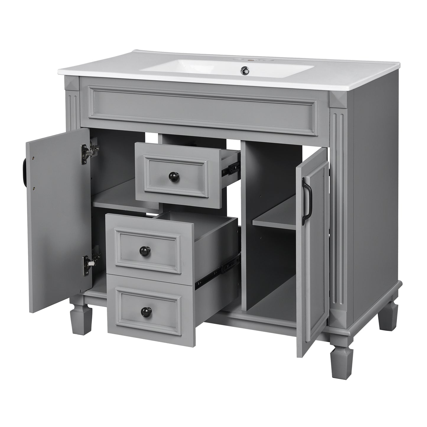 36-Inch Modern Bathroom Vanity with Top Sink - Grey