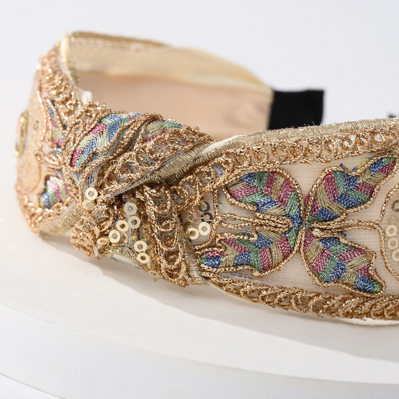 Vintage Butterfly Sequins Wide Edge Hair Band - Elegant Hair Accessories