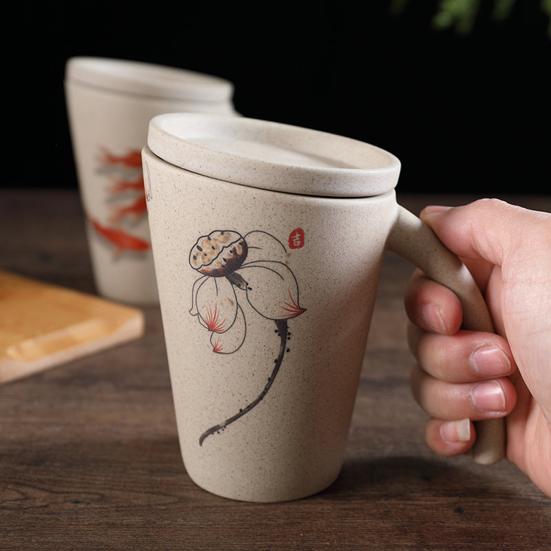 Ceramic Mug with Lid - Nostalgic Breakfast Coffee Cup - Multiple Styles
