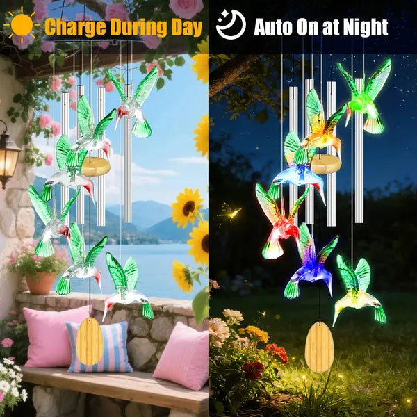Solar Hummingbird Wind Chime with Color-Changing Lights - 2-Pack Options