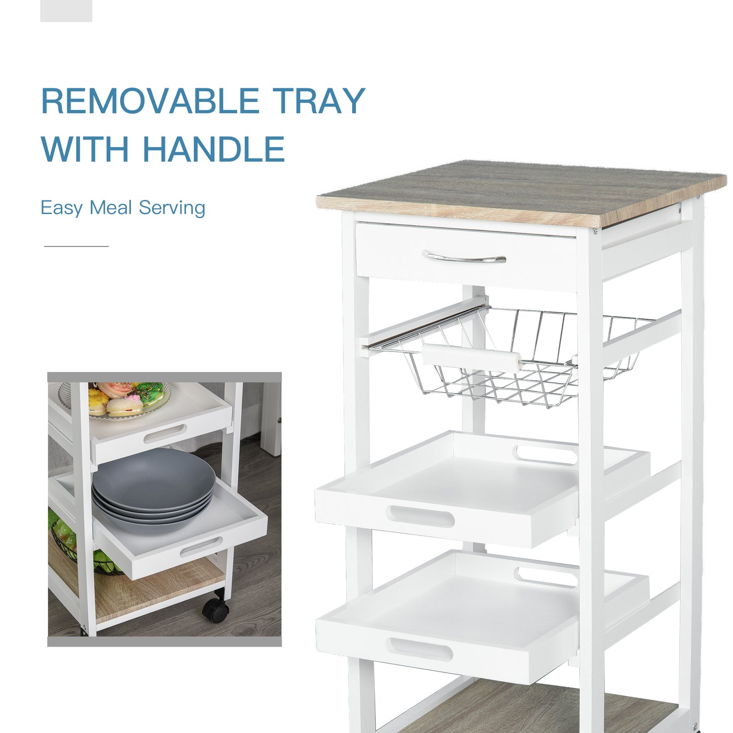 Rolling Kitchen Cart with Storage - White Utility Island