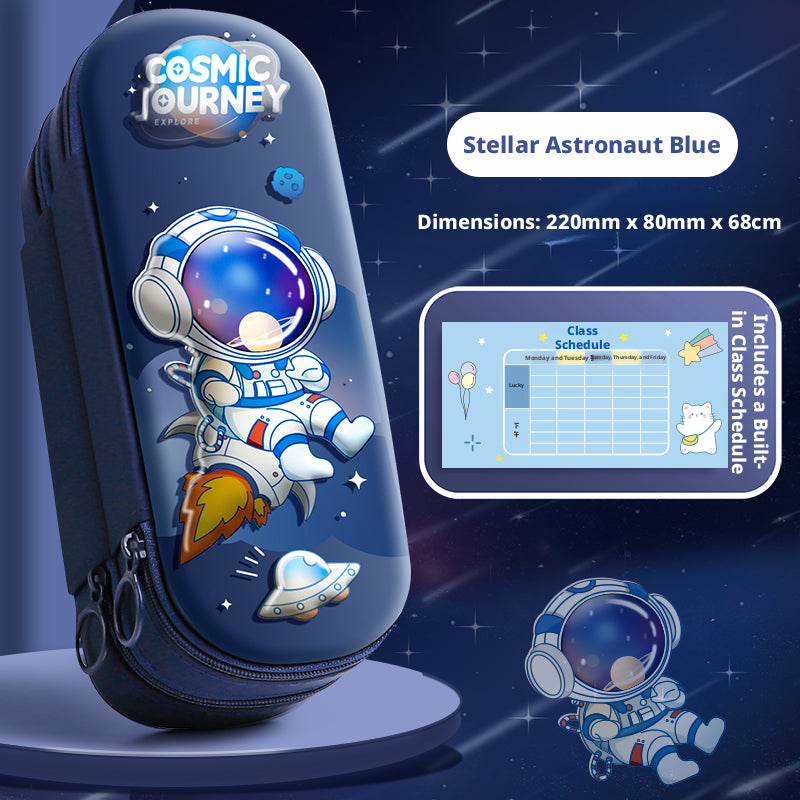 Double Layer Astronaut Model Pencil Case - Dark Blue EVA Storage Organizer
