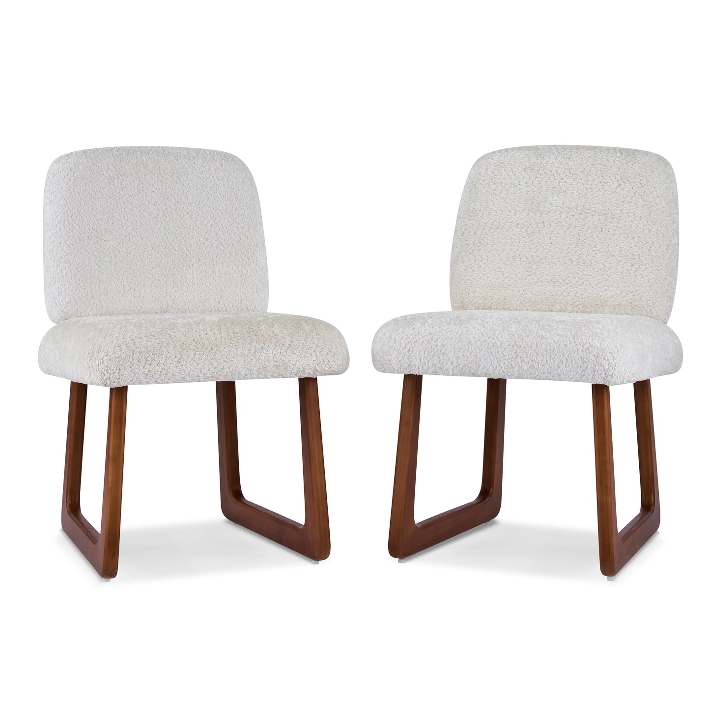Plush Fabric Dining Chair Set of 2 with Curved Wooden Legs - Beige