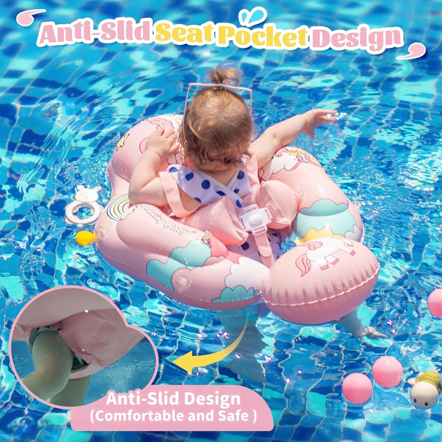 Baby Swimming Ring with Adjustable Seat & Sunshade - Pink