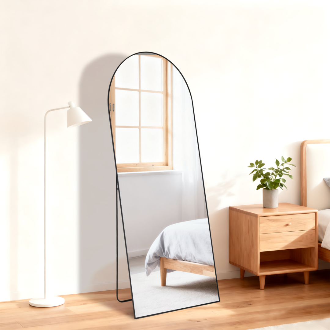 Full Length Floor Mirror - Black Arch, Shatterproof Design