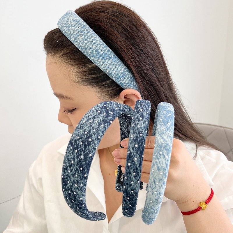 Denim Fabric Headband with Skull Design for Women - Blue Knotted Style