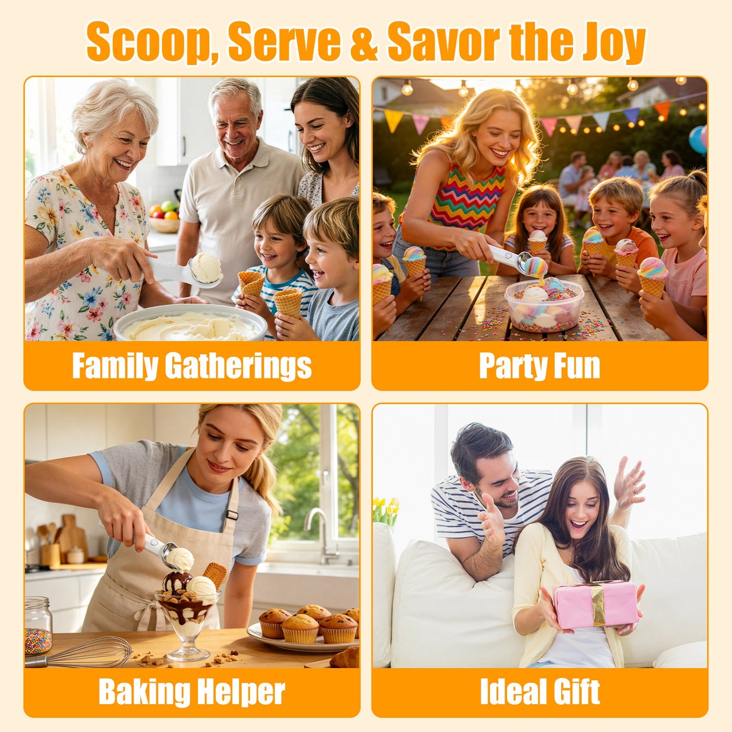 Electric Heated Ice Cream Scoop - Rechargeable & Waterproof
