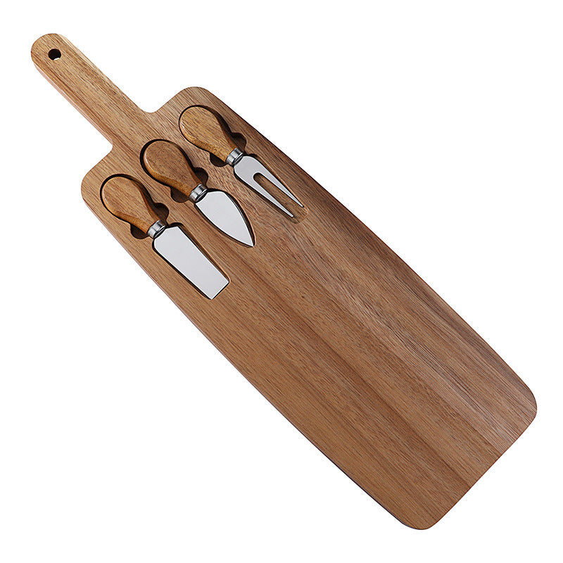Cheese Plate with Knife Set - Modern Wooden Serving Board & 3 Utensils