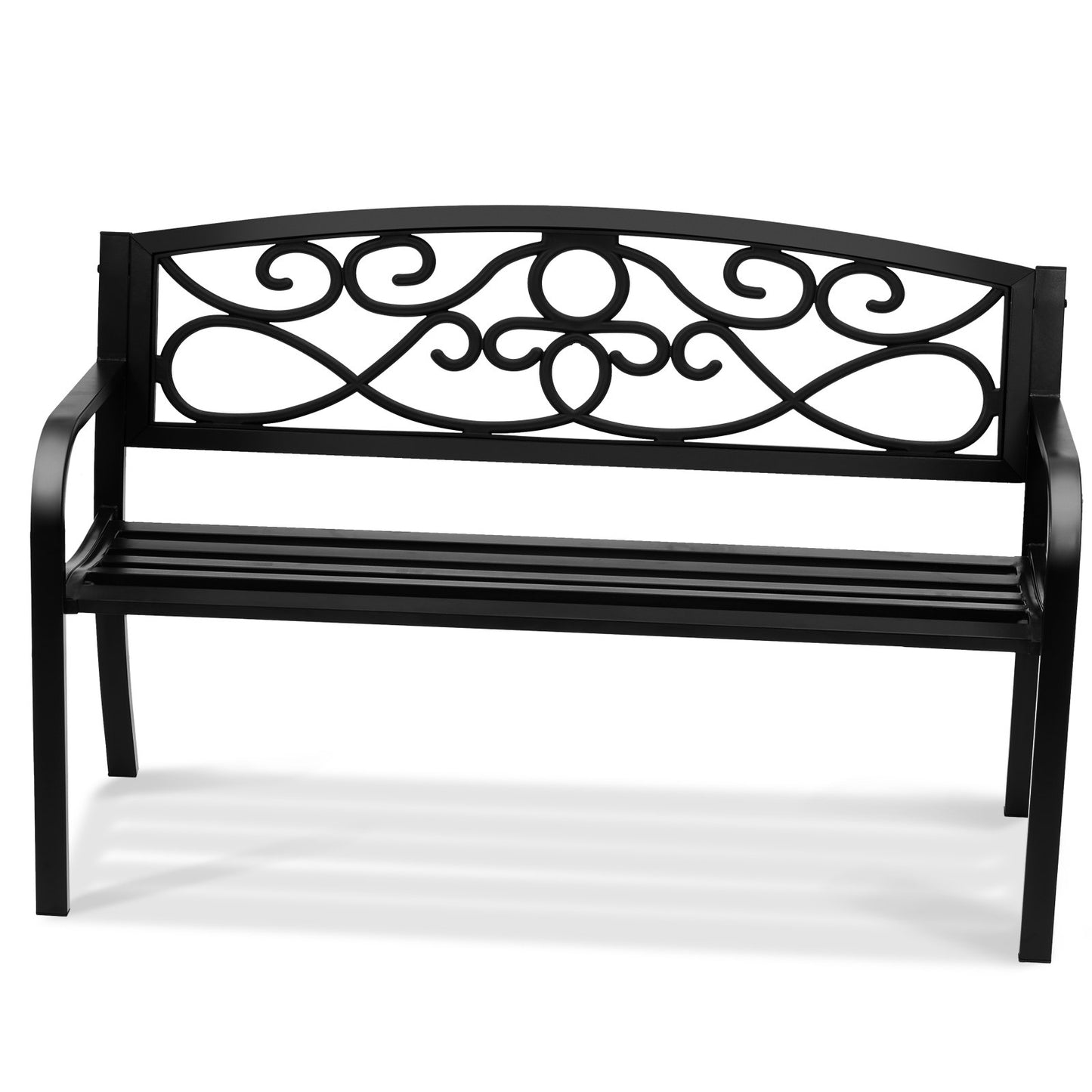 50-Inch Outdoor Metal Garden Bench with Backrest & Armrests, Black