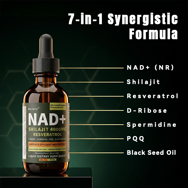 NAD+ Shilajit Liquid Drops with Resveratrol - 60mL Blueberry Supplement