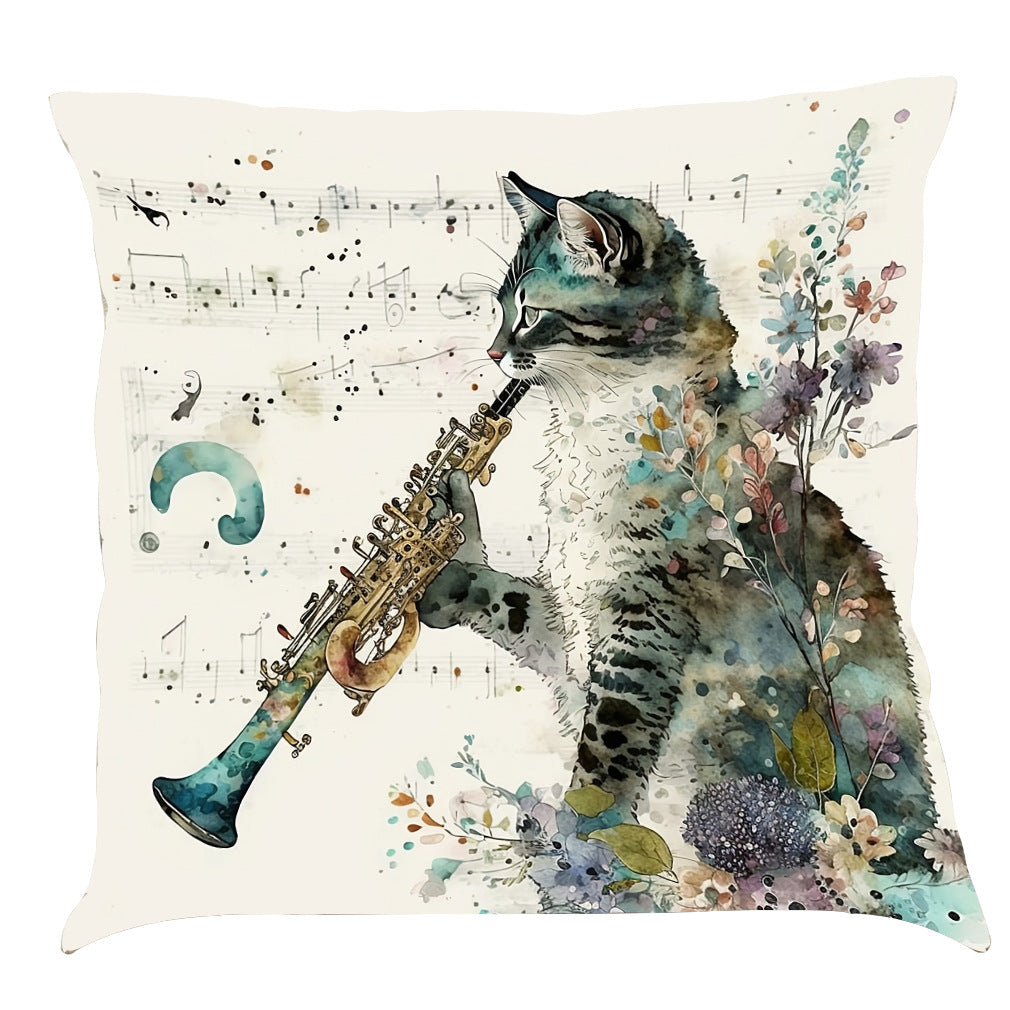 Musical Cats Printed Cotton Linen Pillowcase - Home Decor & Bedding