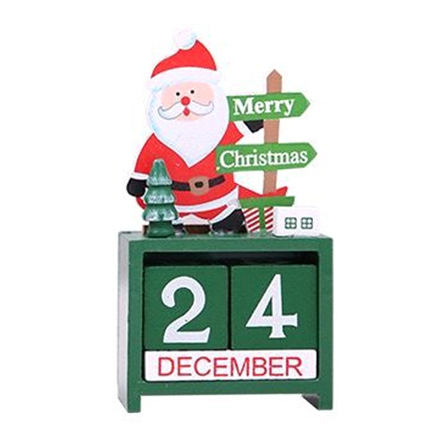 Wooden Christmas Desk Calendar - Santa & Tree Design