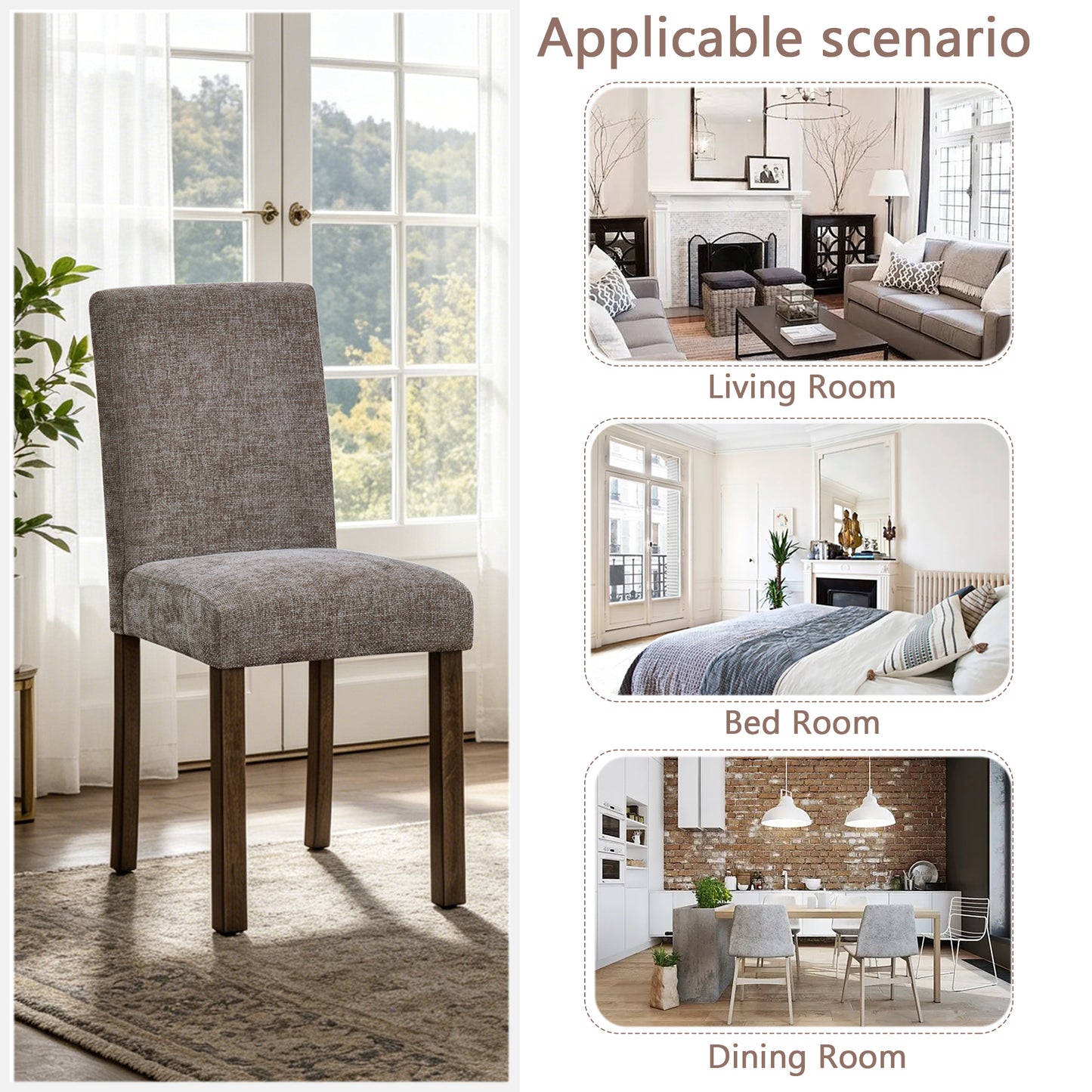 Wooden Dining Chairs Set of 4 with Padded Seat - Walnut