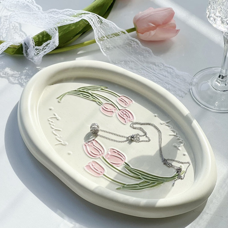 Ceramic Calla Tulip Pattern Dinner Plate - 27x17.5cm Kitchen Tableware