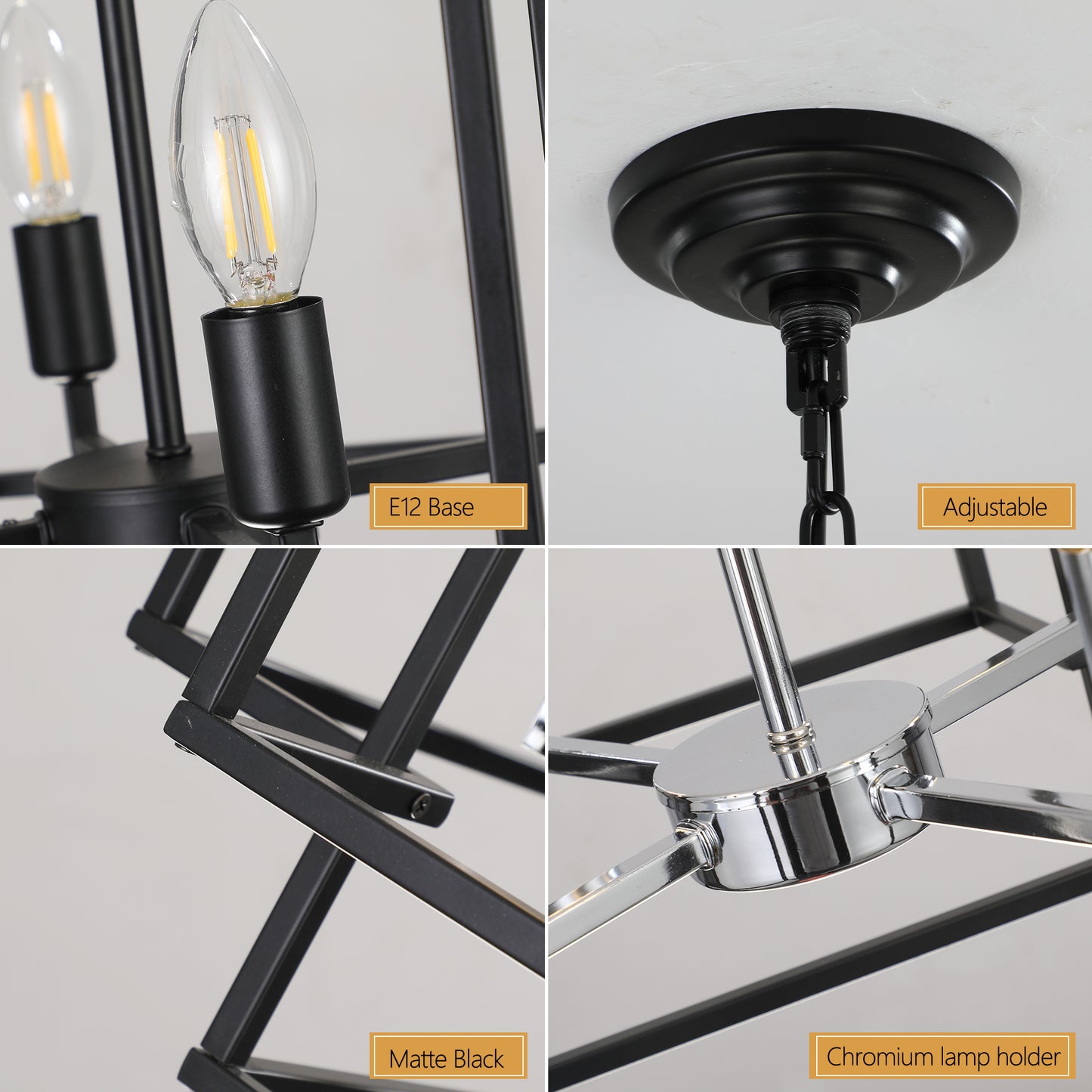 Modern 8-Light Black & Chrome Pendant Chandelier - Adjustable