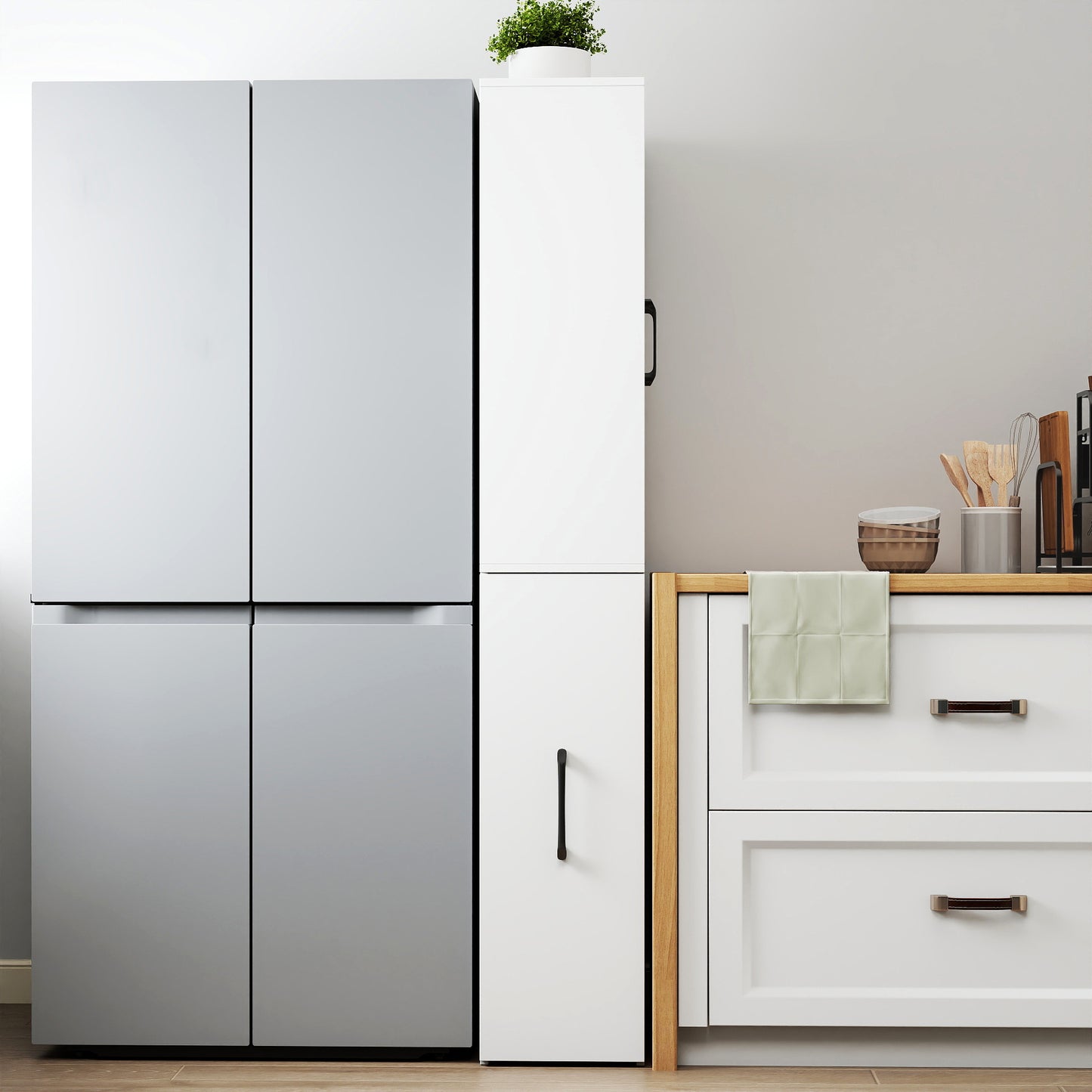 Modern 70.87" H White Display Storage Cabinet with Glass Doors