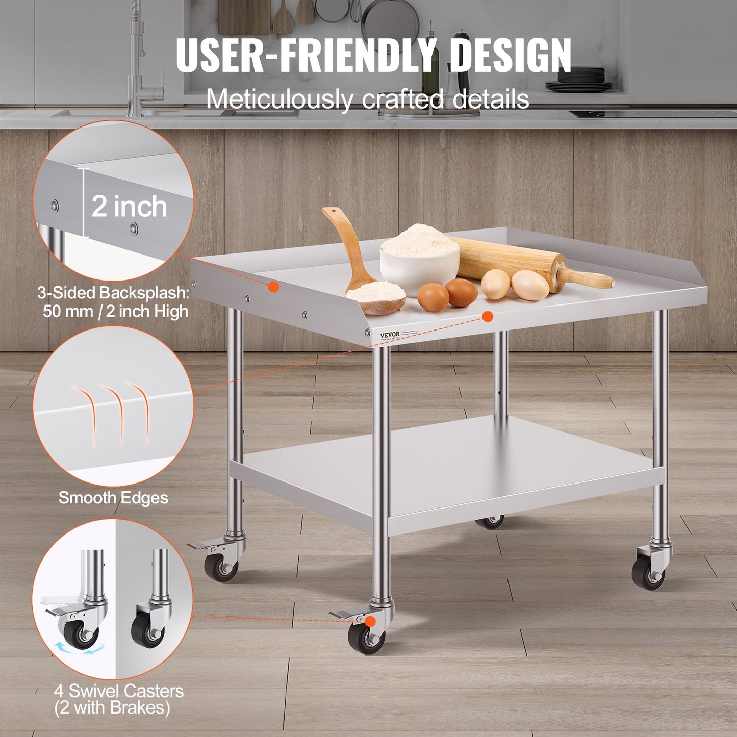 30" x 36" Stainless Steel Commercial Work Table with Wheels