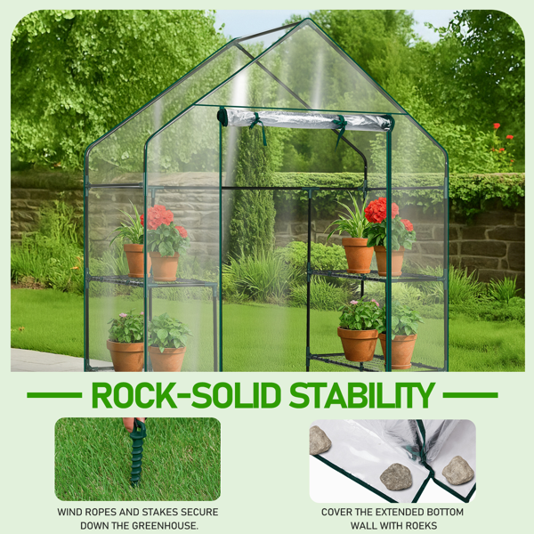 Mini Walk-In Greenhouse with PVC Cover, 4-Shelf Indoor Outdoor Garden Greenhouse 56x29x77 Inches