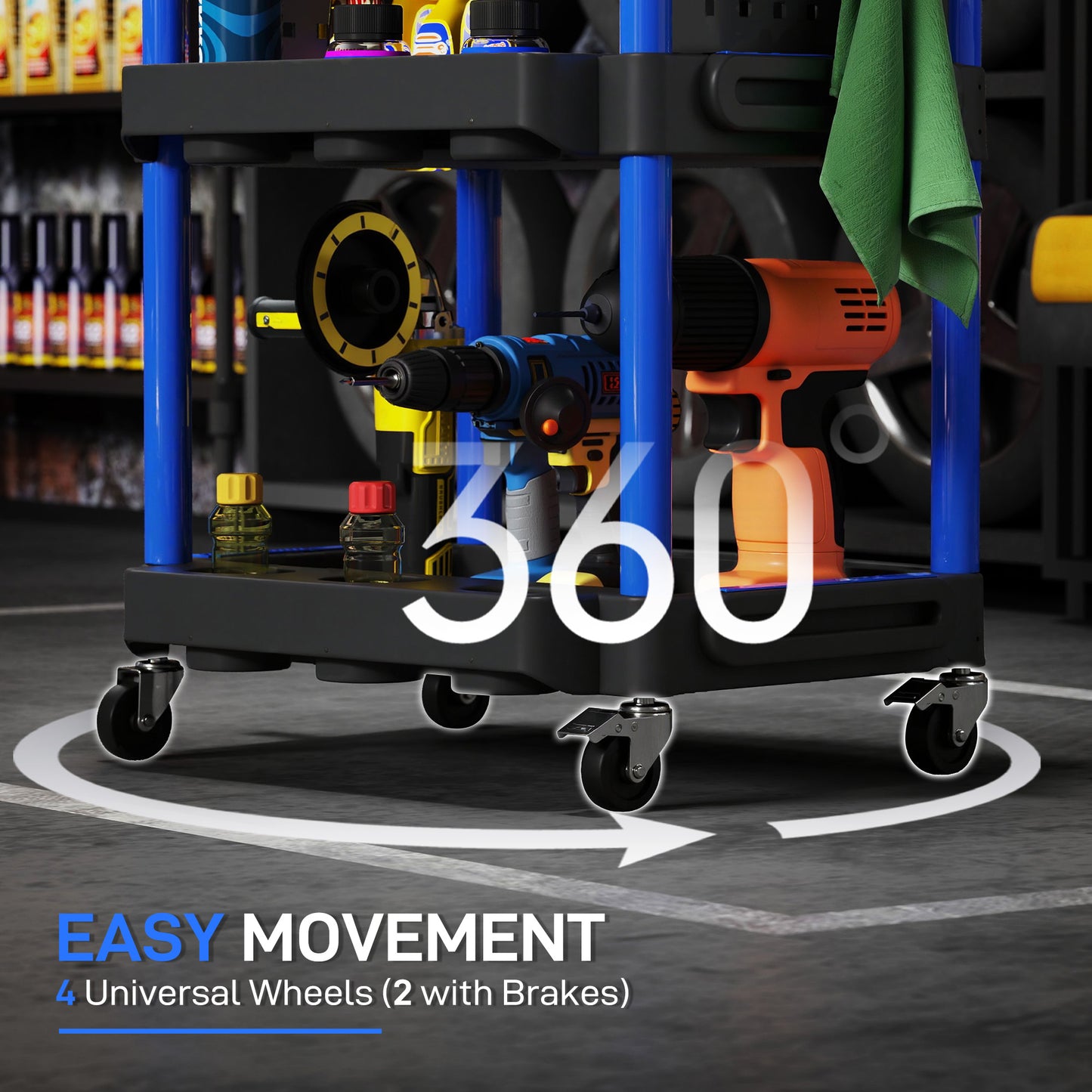 3-Tier Rolling Tool Cart - 200 lbs Capacity Utility Cart