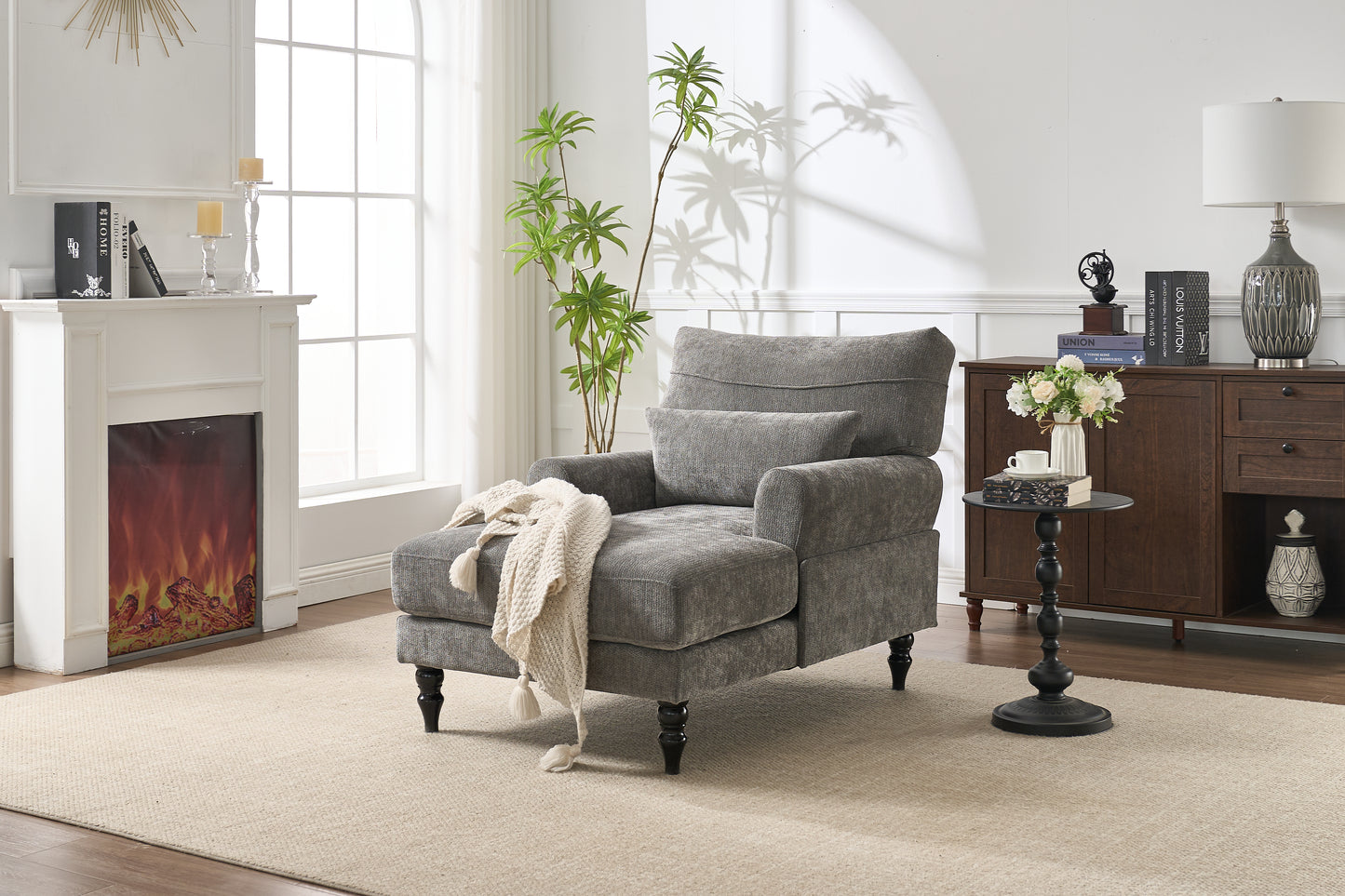 Modern Grey Chaise Lounge - Upholstered Recliner Sofa Chair