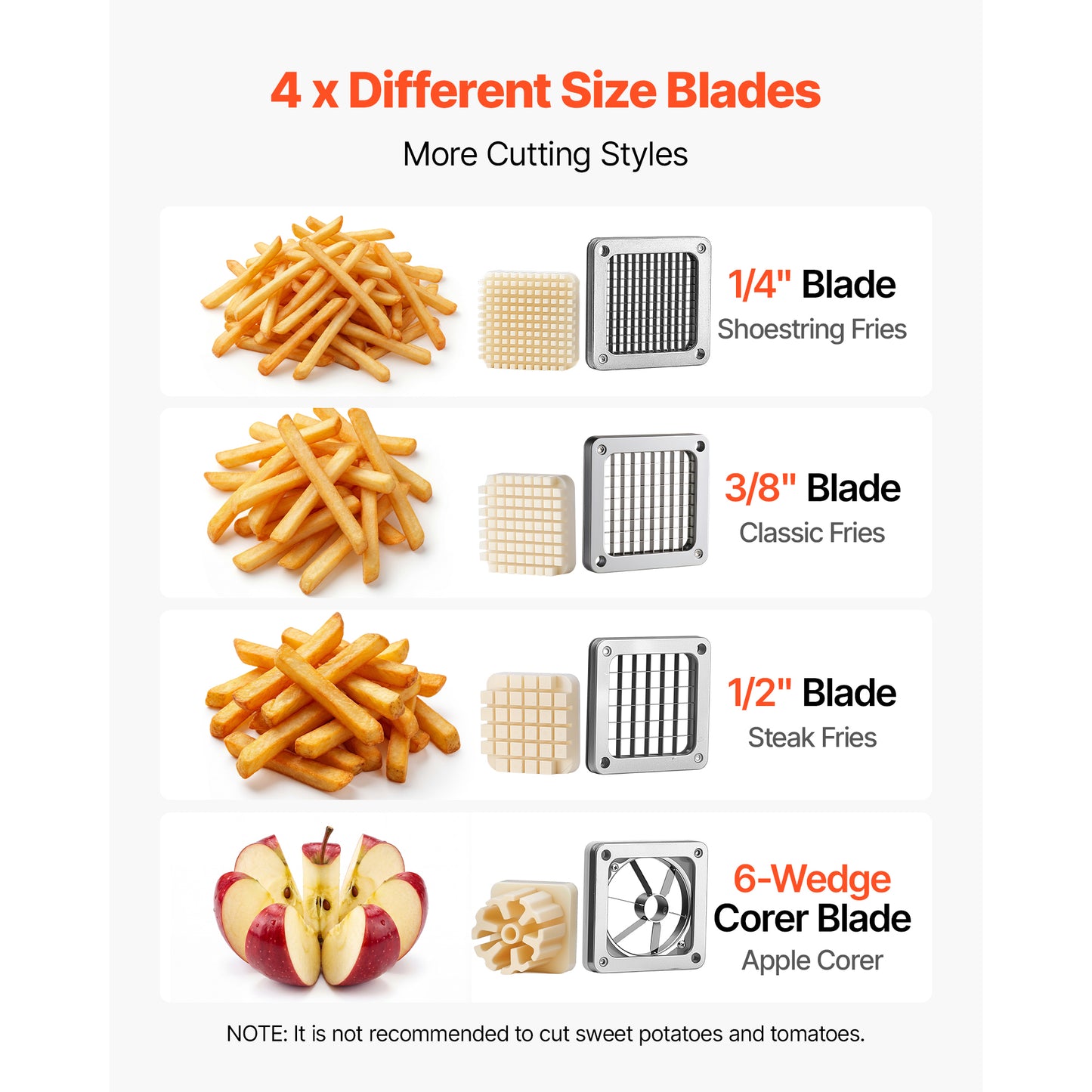 French Fry Cutter Vegetable Chopper with 4 Blades Stainless Steel Potato Slicer for Home & Commercial Use