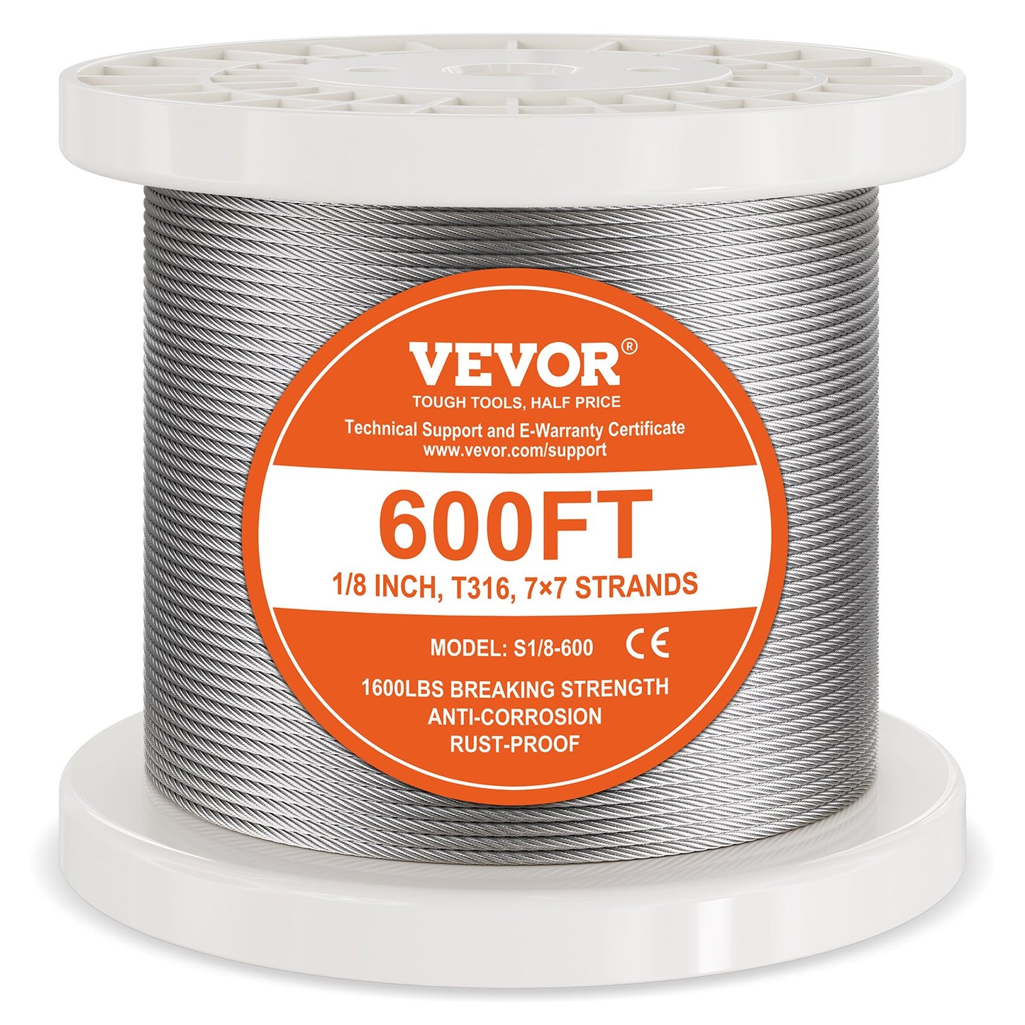 600 Ft Stainless Steel Cable Rope 1/8 Inch for Garden Fence & Railing