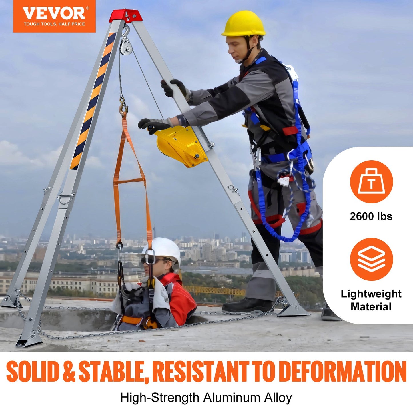 Confined Space Rescue Tripod Kit with 8' Legs, 98' Cable & Safety Accessories