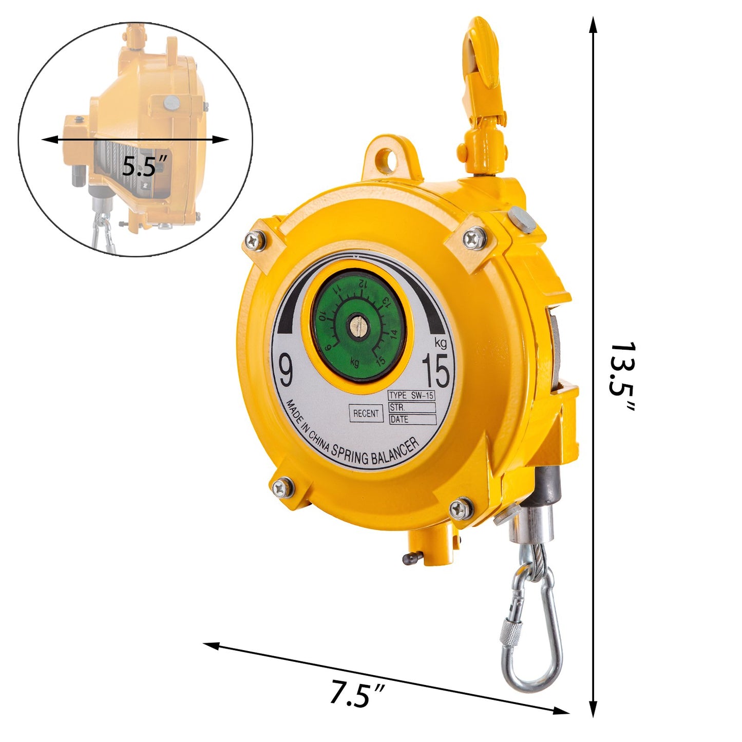 Retractable Tool Balancer 20-33lbs Heavy Duty Wire Rope Hook Holder - Yellow