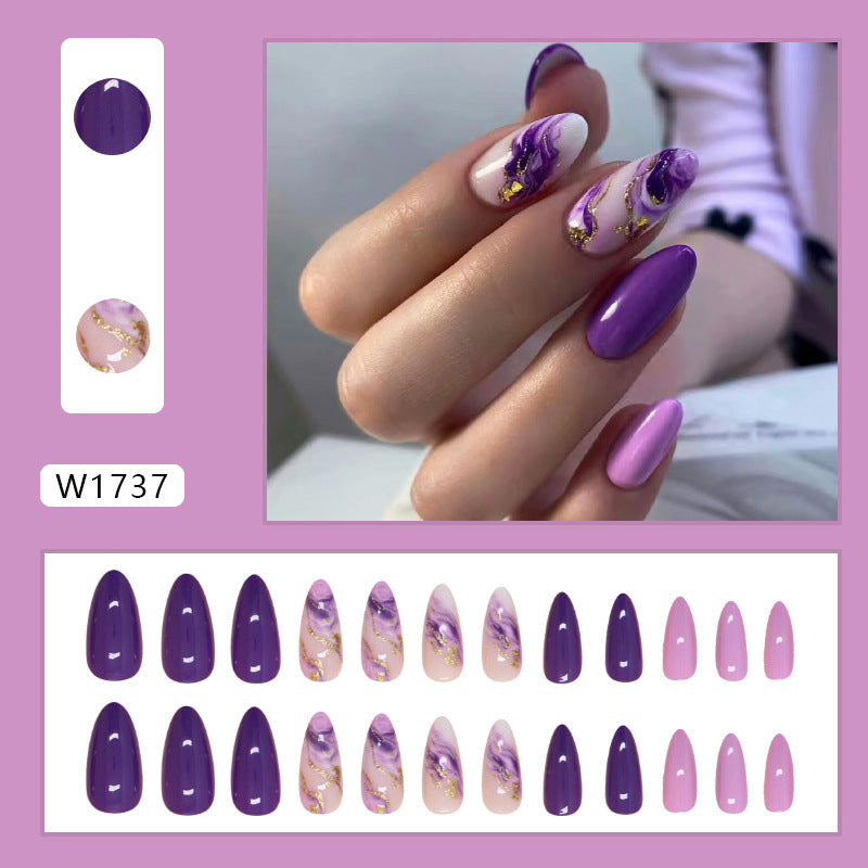 French Red Flower Nail Stickers - Light Purple Art Fake Nails, W1737