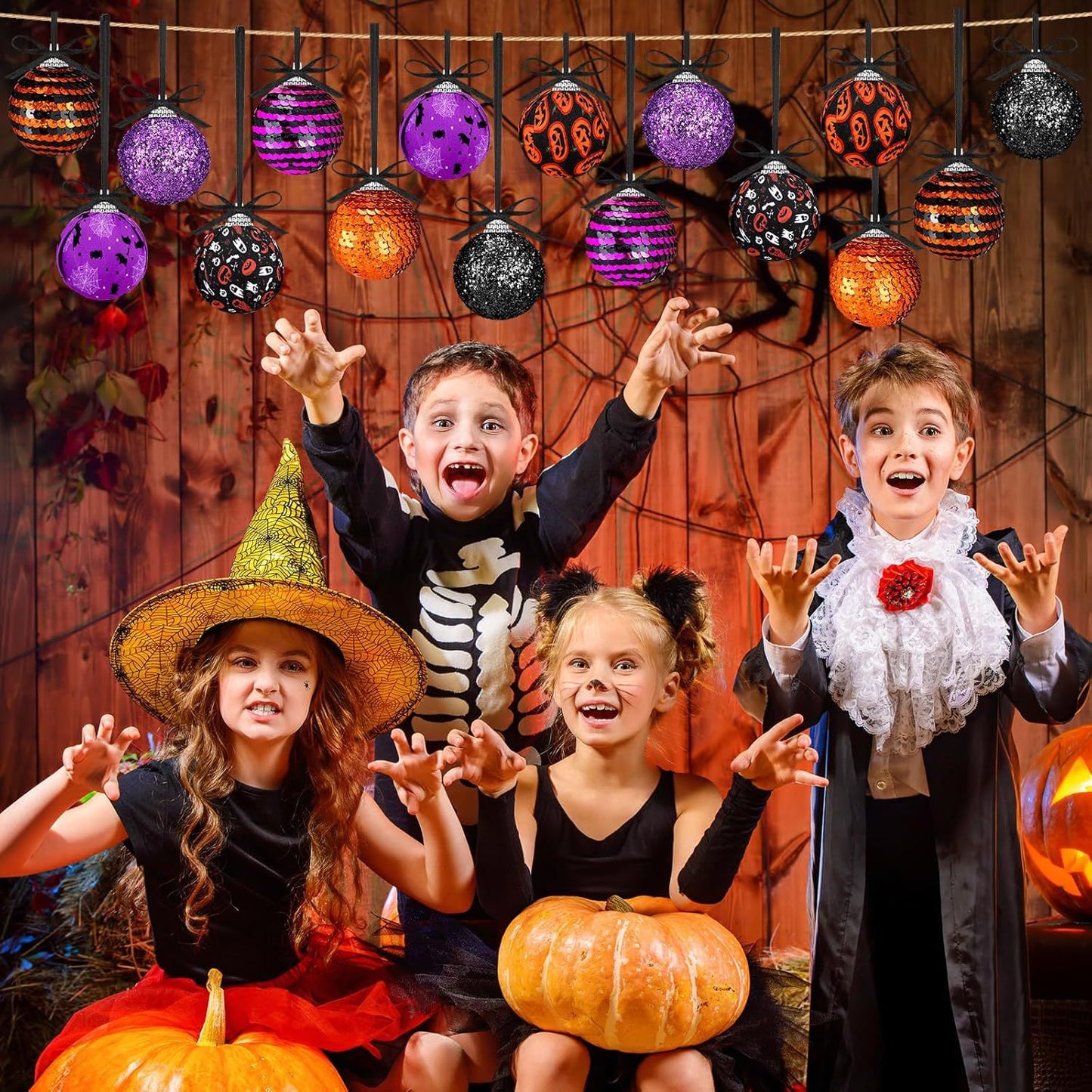 Halloween Tree Decorations Set - Pumpkins Ghosts Bats Spiders for Holiday Parties