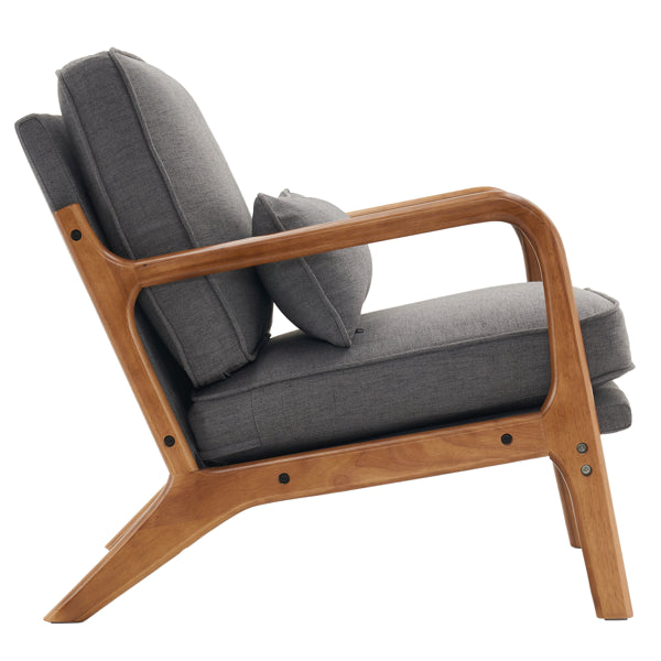 Dark Grey Upholstered Oak Lounge Chair - Indoor Seating