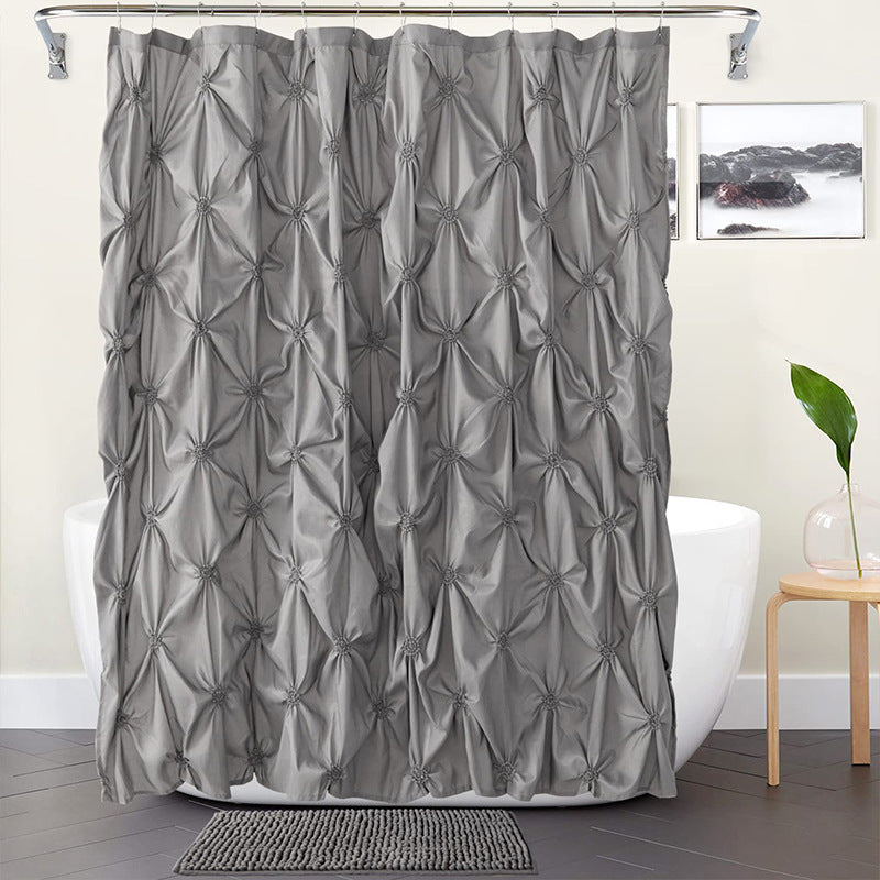 Folding Polyester Bathroom Shower Curtain with Pleated Design - 180x180cm