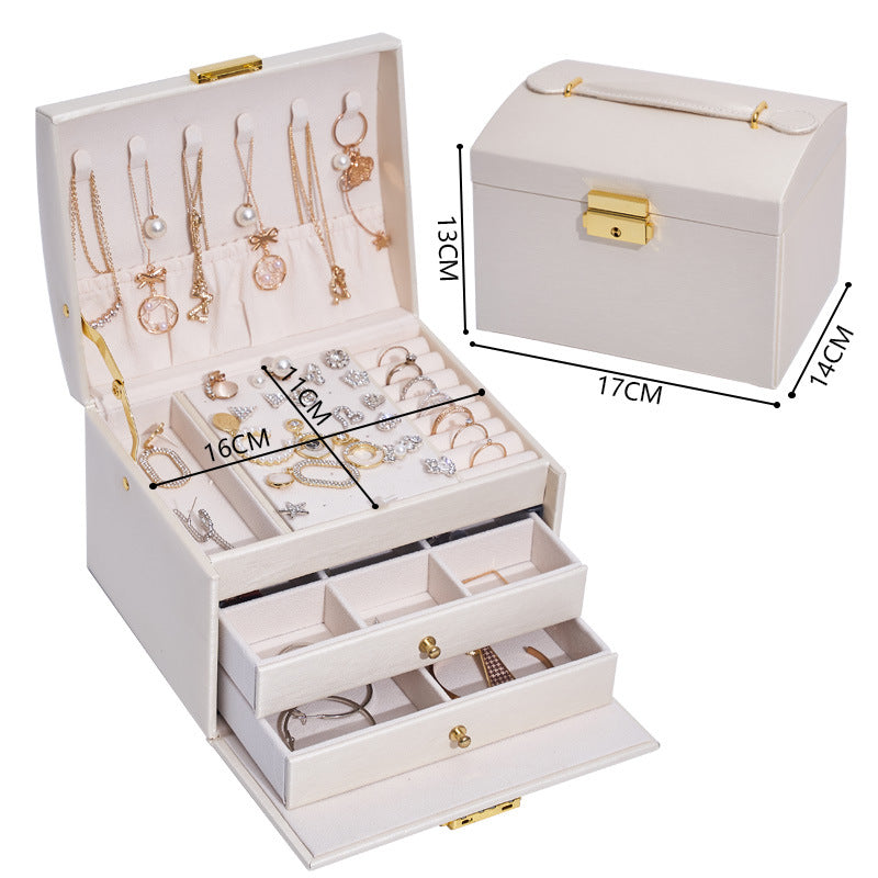 Three-Layer Jewelry Storage Box with Large Capacity - Travel & Home Organizer