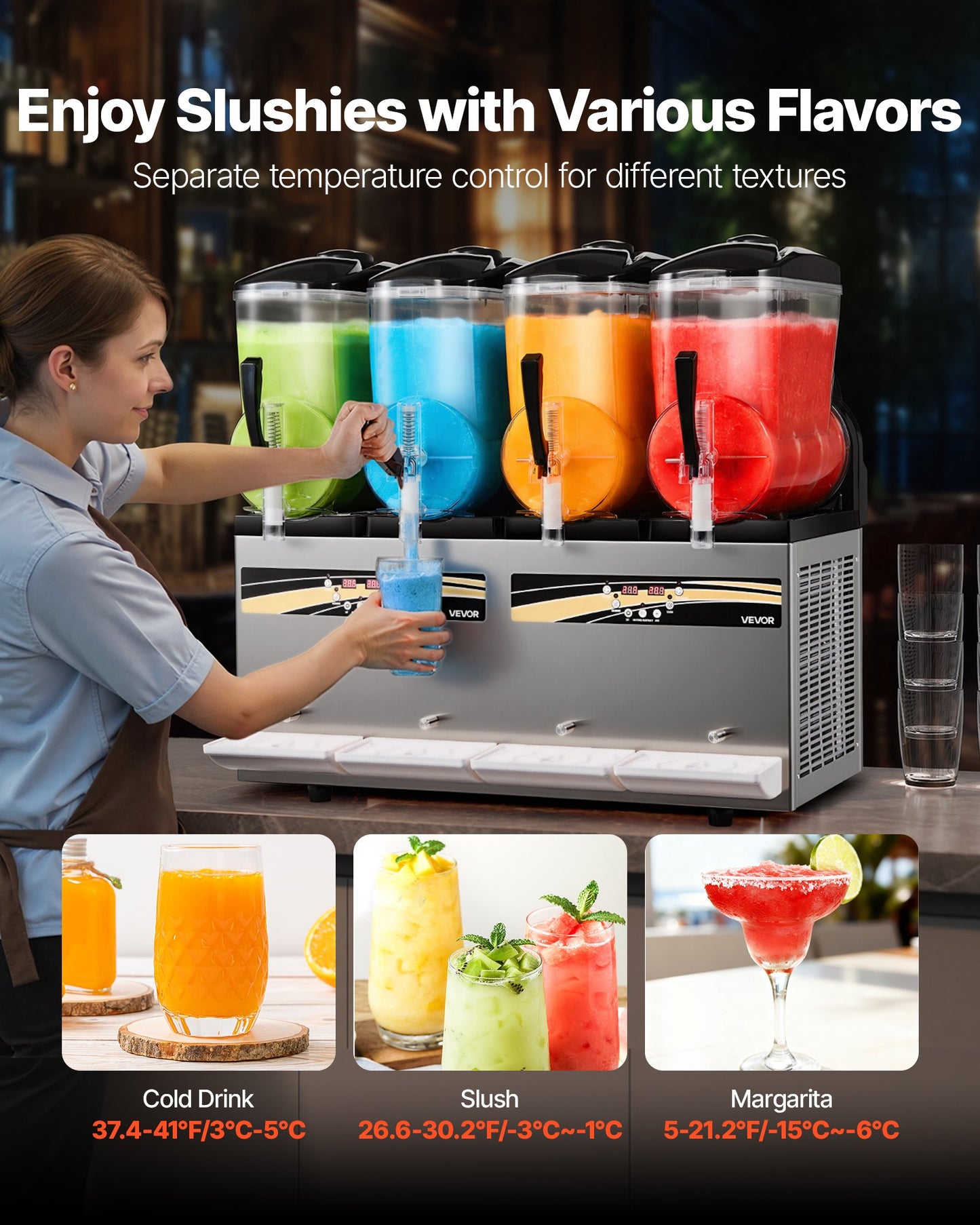 Commercial Slushie Machine with 4 Tanks, 12L Capacity - Frozen Drink Maker for Bars & Restaurants