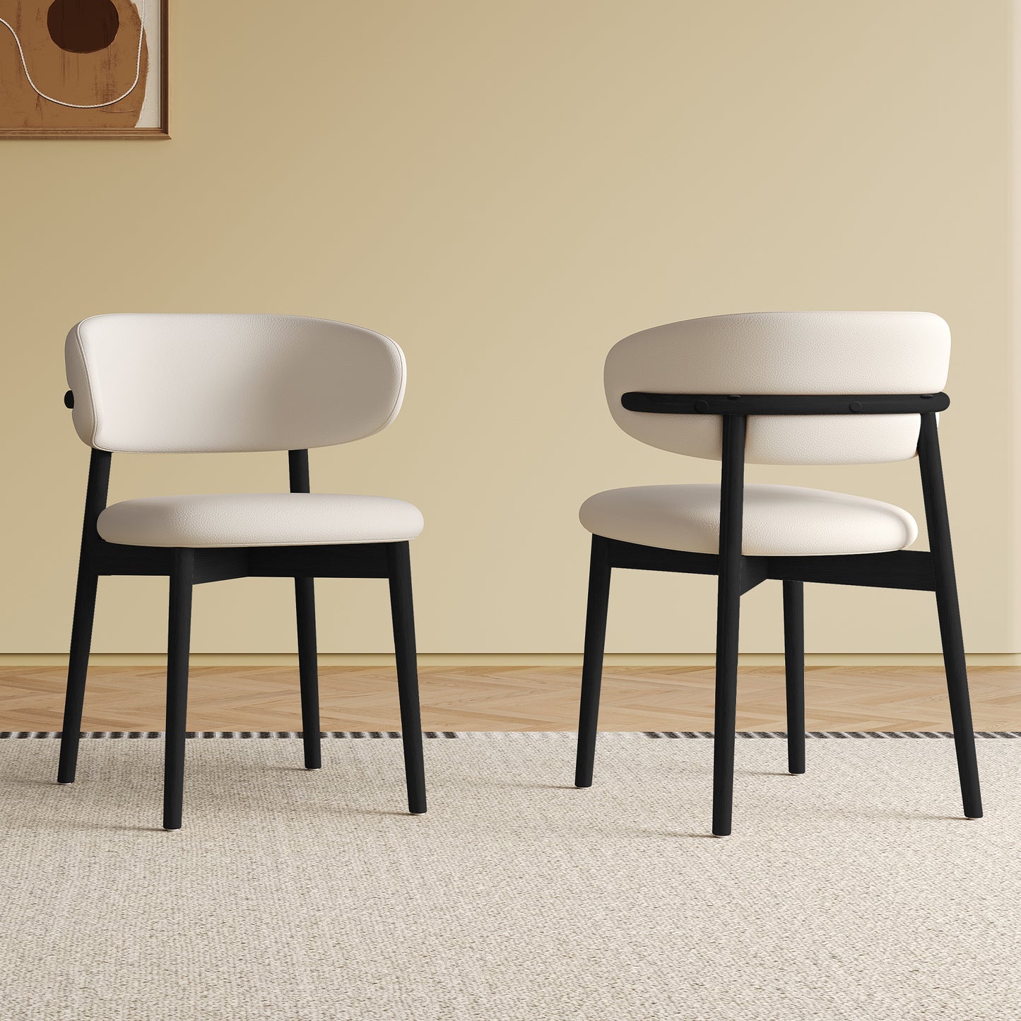 Mid-Century Modern Dining Chairs - Set of 2, Black Wood