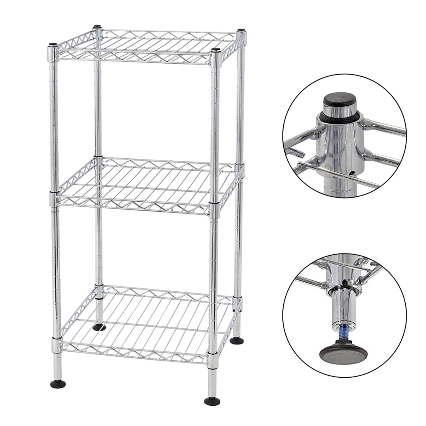 3-Tier Metal Wire Shelving Rack - Storage Unit for Bathroom, Kitchen, Laundry