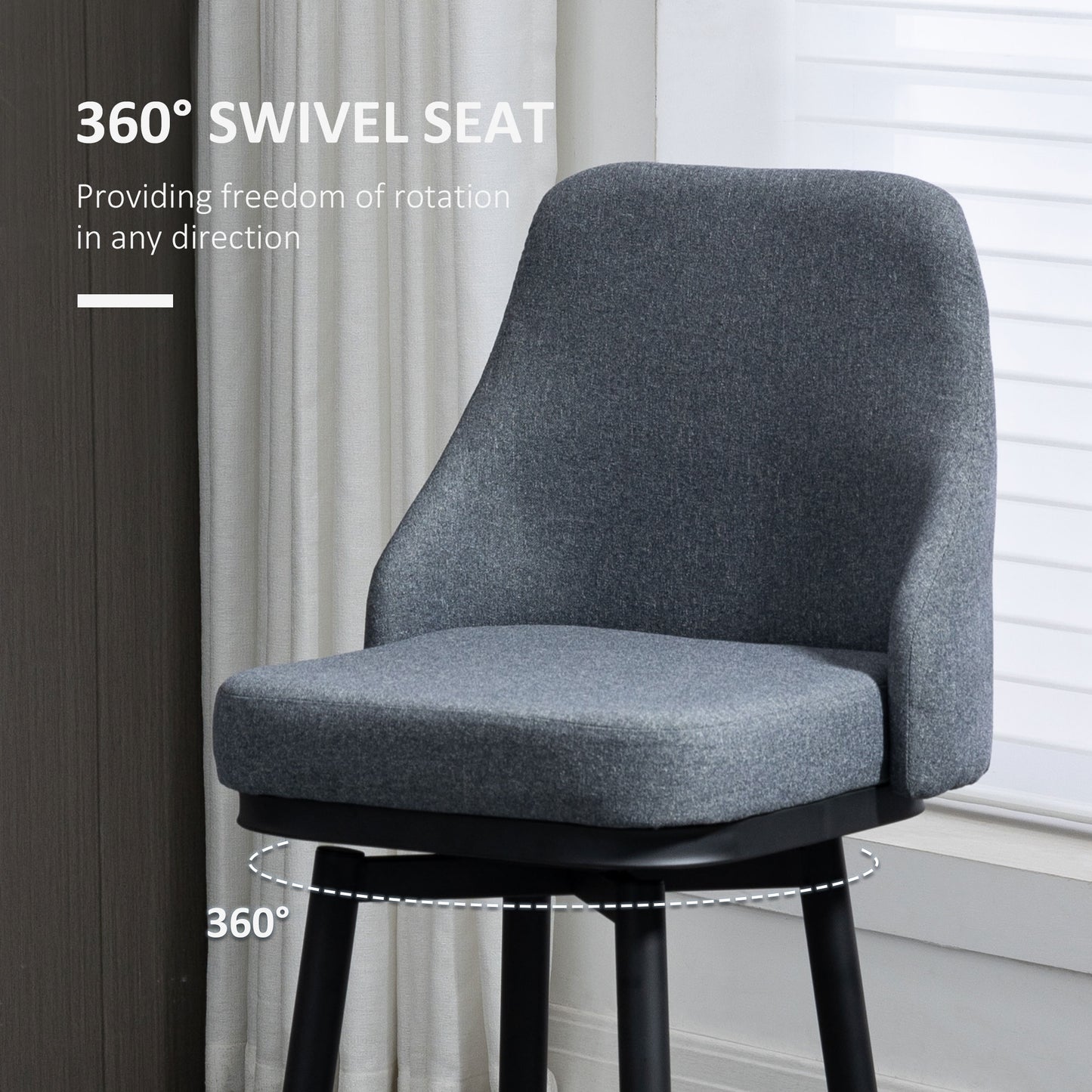 Set of 2 Modern Swivel Bar Stools - Dark Gray