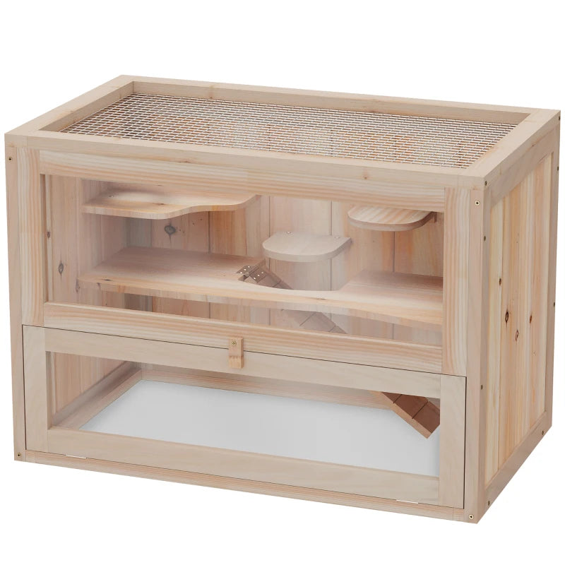 45 Inch Extra Large Fir Wood Hamster Cage with Multi-Level Platforms