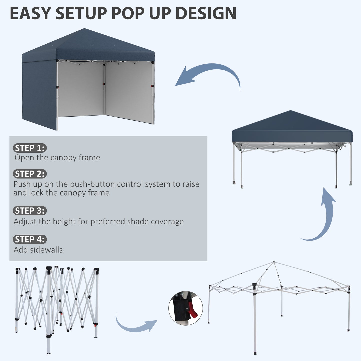 10x10 Pop Up Canopy Tent with Sidewalls & Carry Bag - Navy