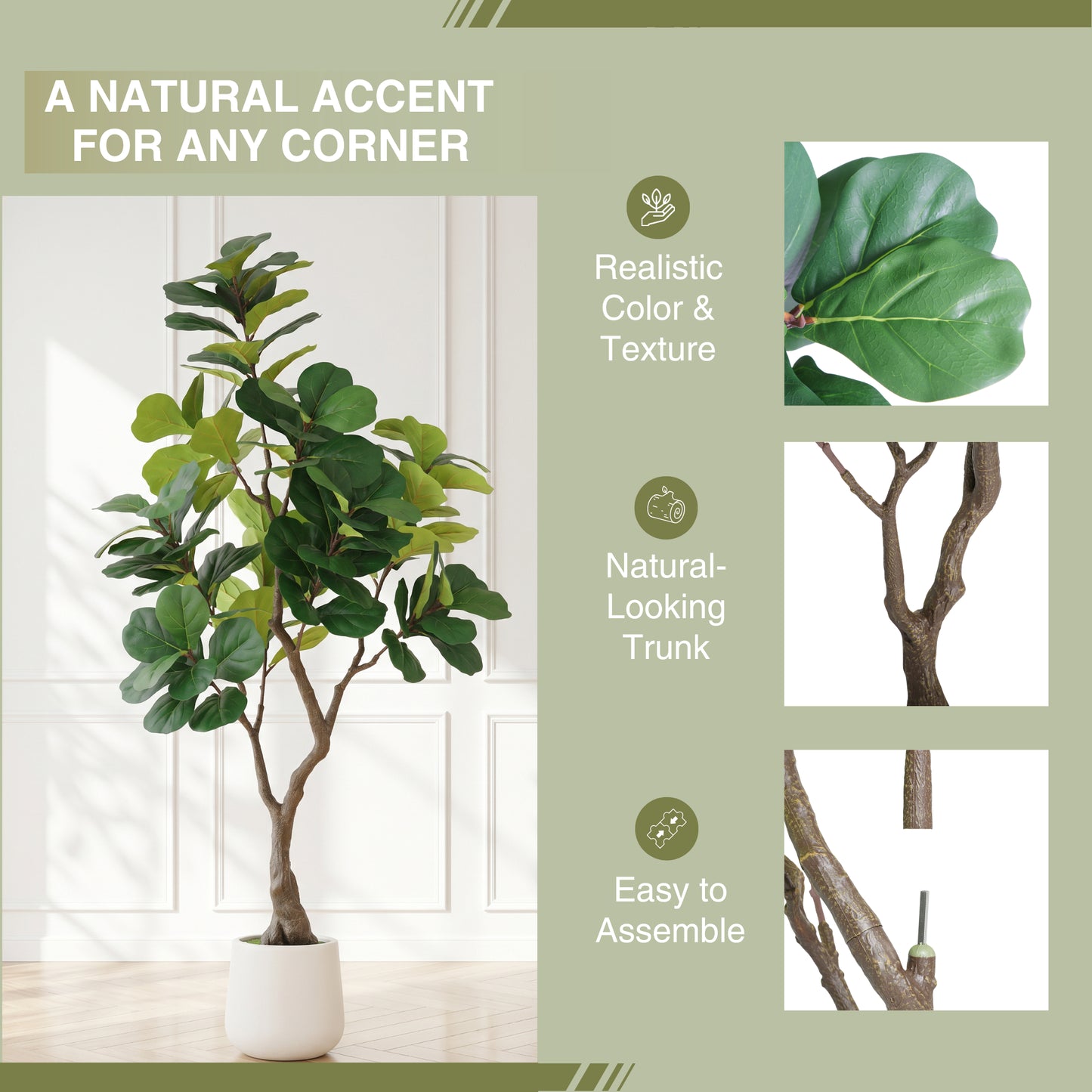 Artificial Fiddle Leaf Fig Tree in White Pot - 6FT Indoor Plant